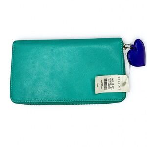 NWT Talbots Leather Wallet Clutch Turquoise Tiffany Blue Purple Heart Zip Preppy